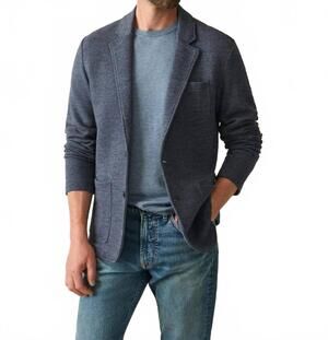 NEW FAHERTY inlet knit blazer in deep navy melange